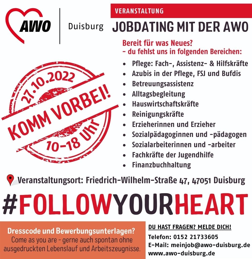 Lust auf was Neues? Job-Dating der AWO-Duisburg am 27. Oktober